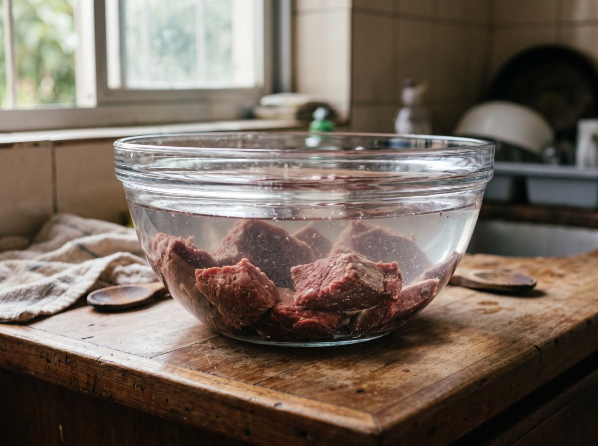 Carne de sol coberta de sal grosso antes de dessalgar
