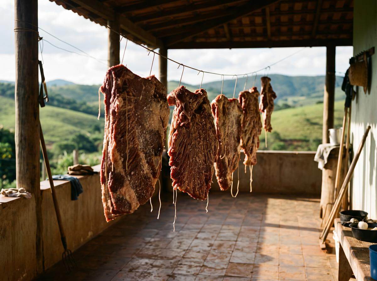 Carne de sol na segunda fase de cura ao ar
