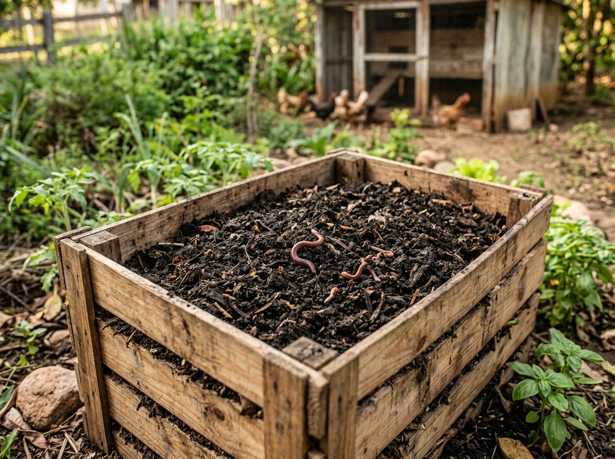 Composto orgânico pronto com textura escura e solta