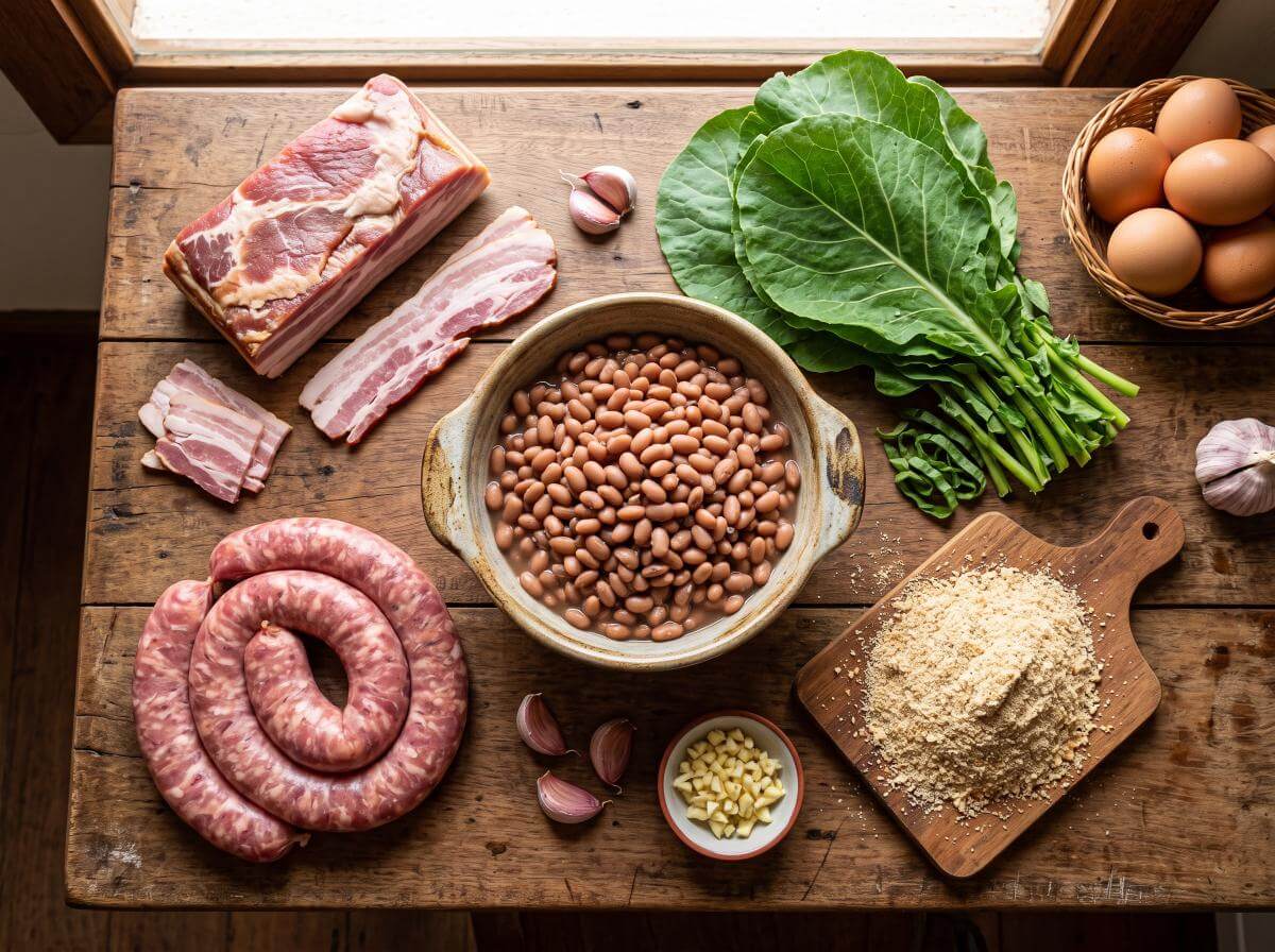 Ingredientes do feijão tropeiro sobre a mesa