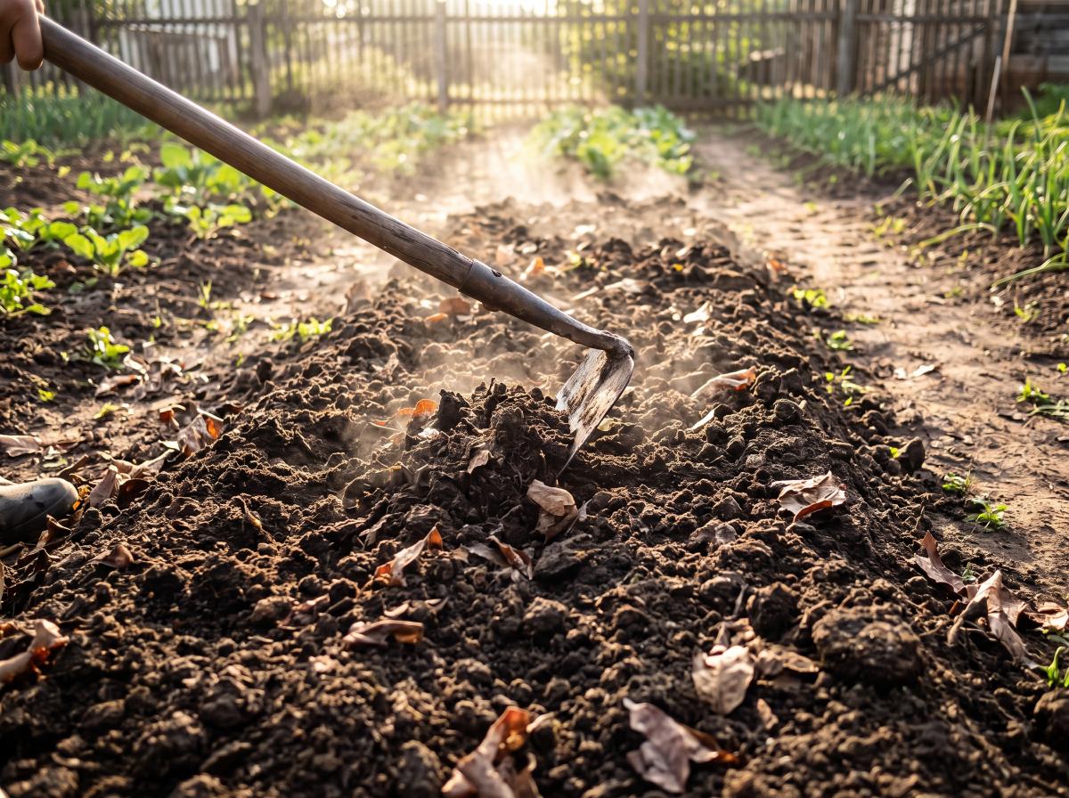 Terra sendo preparada com composto orgânico