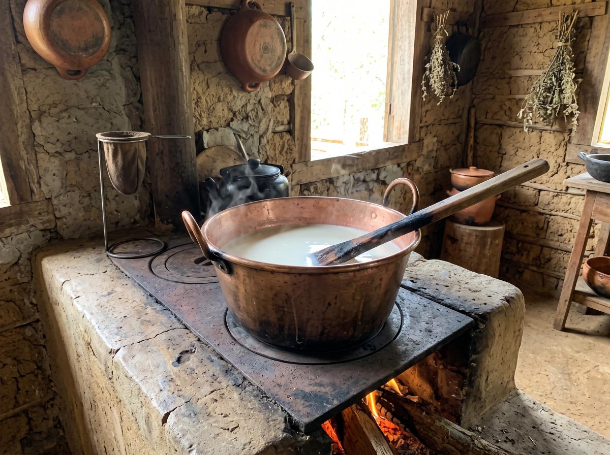 Leite fresco no tacho de cobre