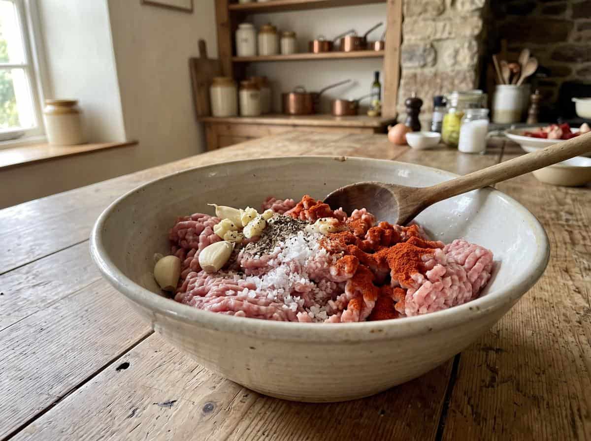 Carne moída temperada para linguiça