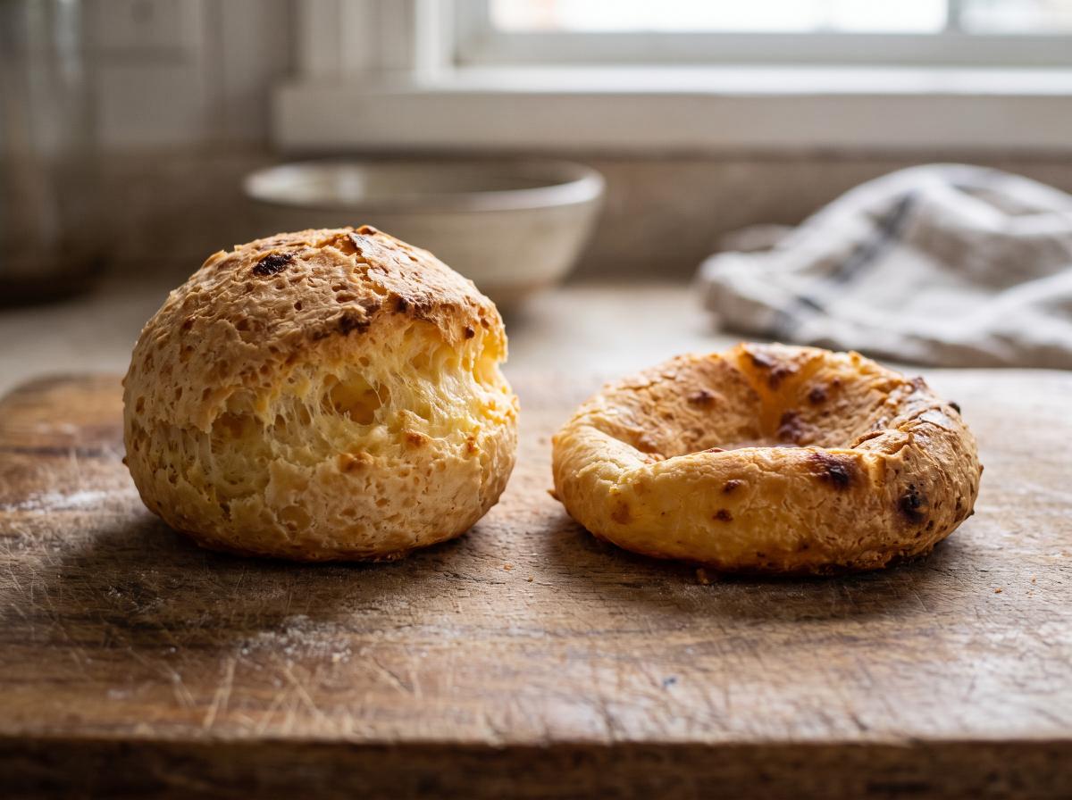 Pão de queijo murcho e achatado depois de assado