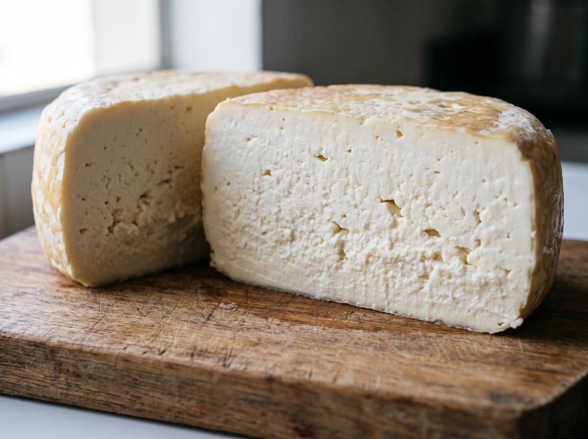Queijo minas com textura mole e casca mal formada, mostrando defeito de cura
